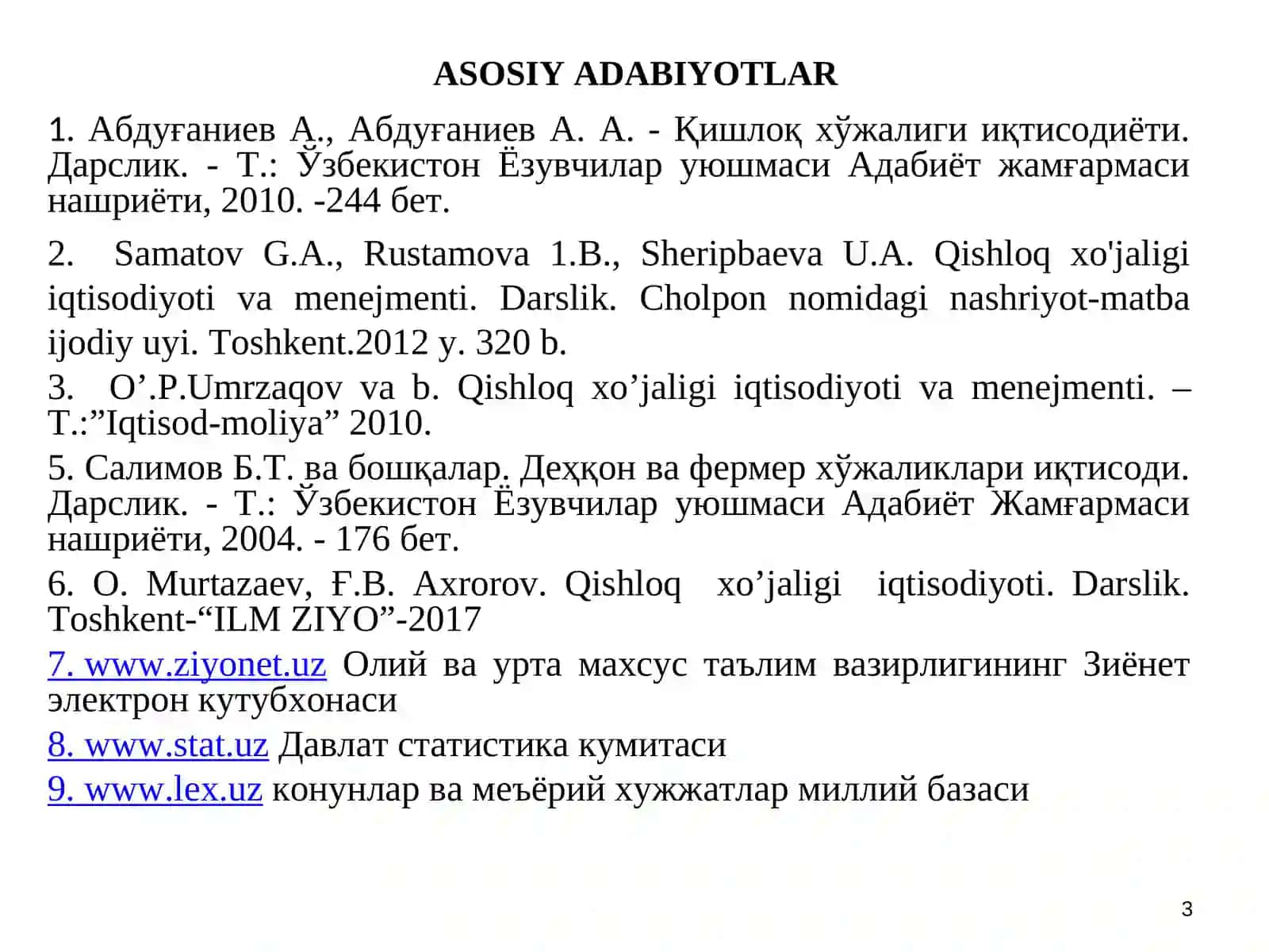 Qishloq xo’jalik iqtisodiyoti va menejmenti fani 3