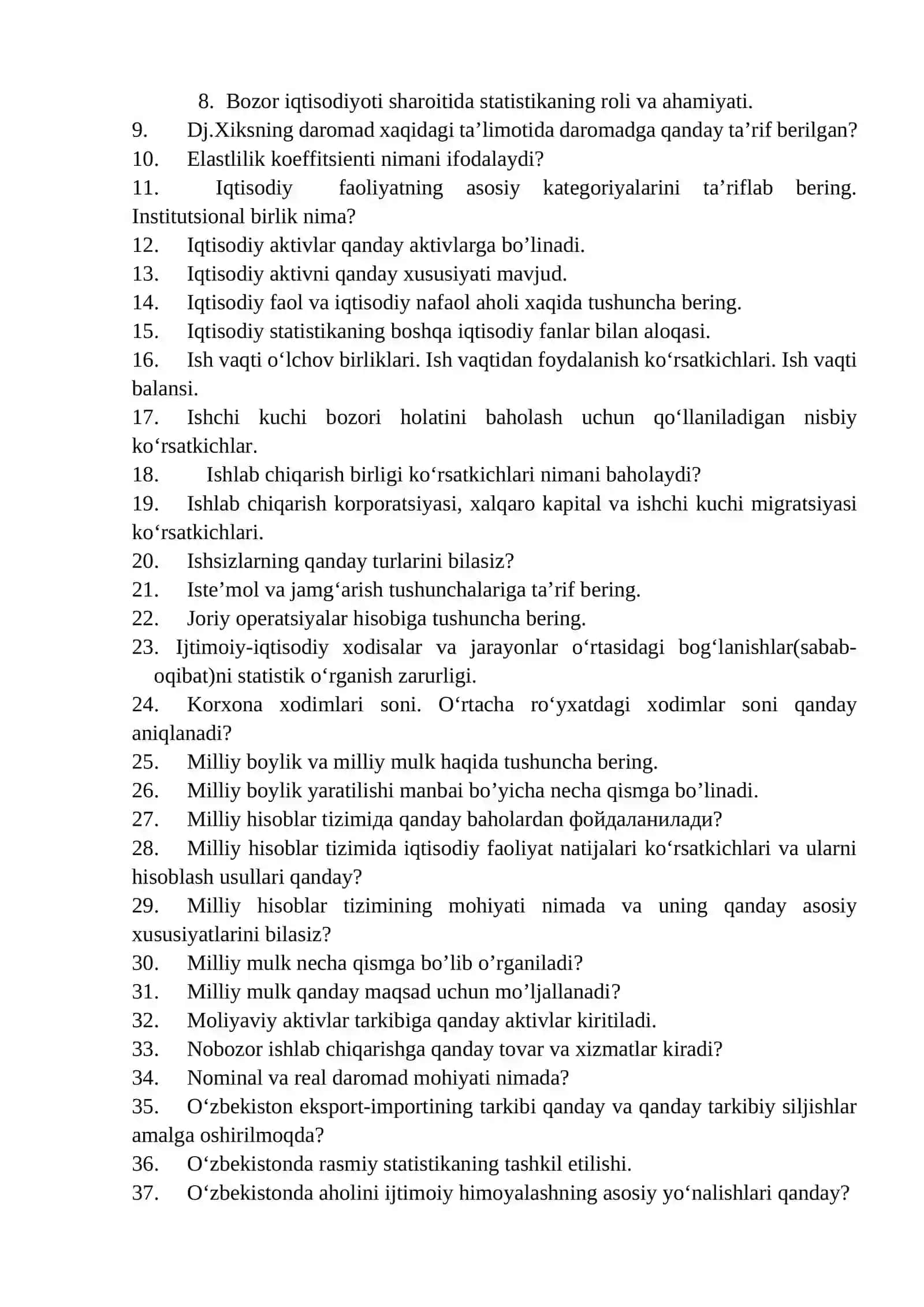 “STATISTIKA NAZARIYASI” FANIDAN YAKUNIY DAVLAT IMTIHONIGA 50 TA SAVOL 3