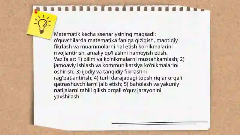 Matematik kecha ssenariysini tuzish 3