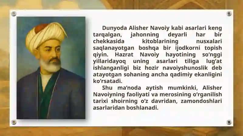 ALISHER NAVOIY IJODINING O‘RGANILISHI.HAYOTIGA DOIR MUHIM MA’LUMOTLAR 3