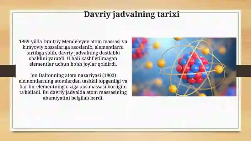 Elementlarning davriy sistemasi atom tuzilishini nazariyalari 3
