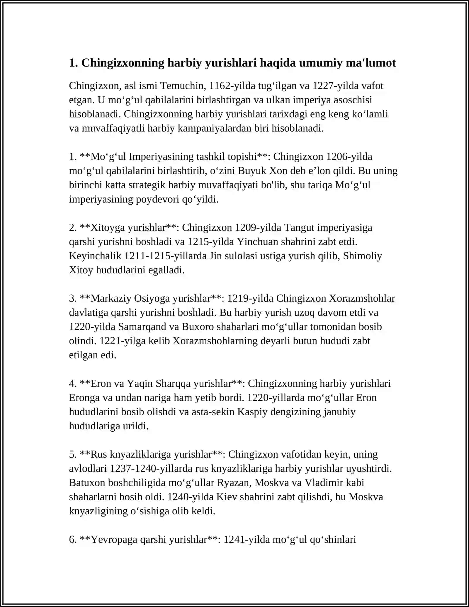 CHINGIZHON DAVLATI MÒĜULLAR HUJIMI ARAFASIDA XORAZIMSHOHLAR DAVLATIGA VAZIYAT MUSTAQIL ISH 3