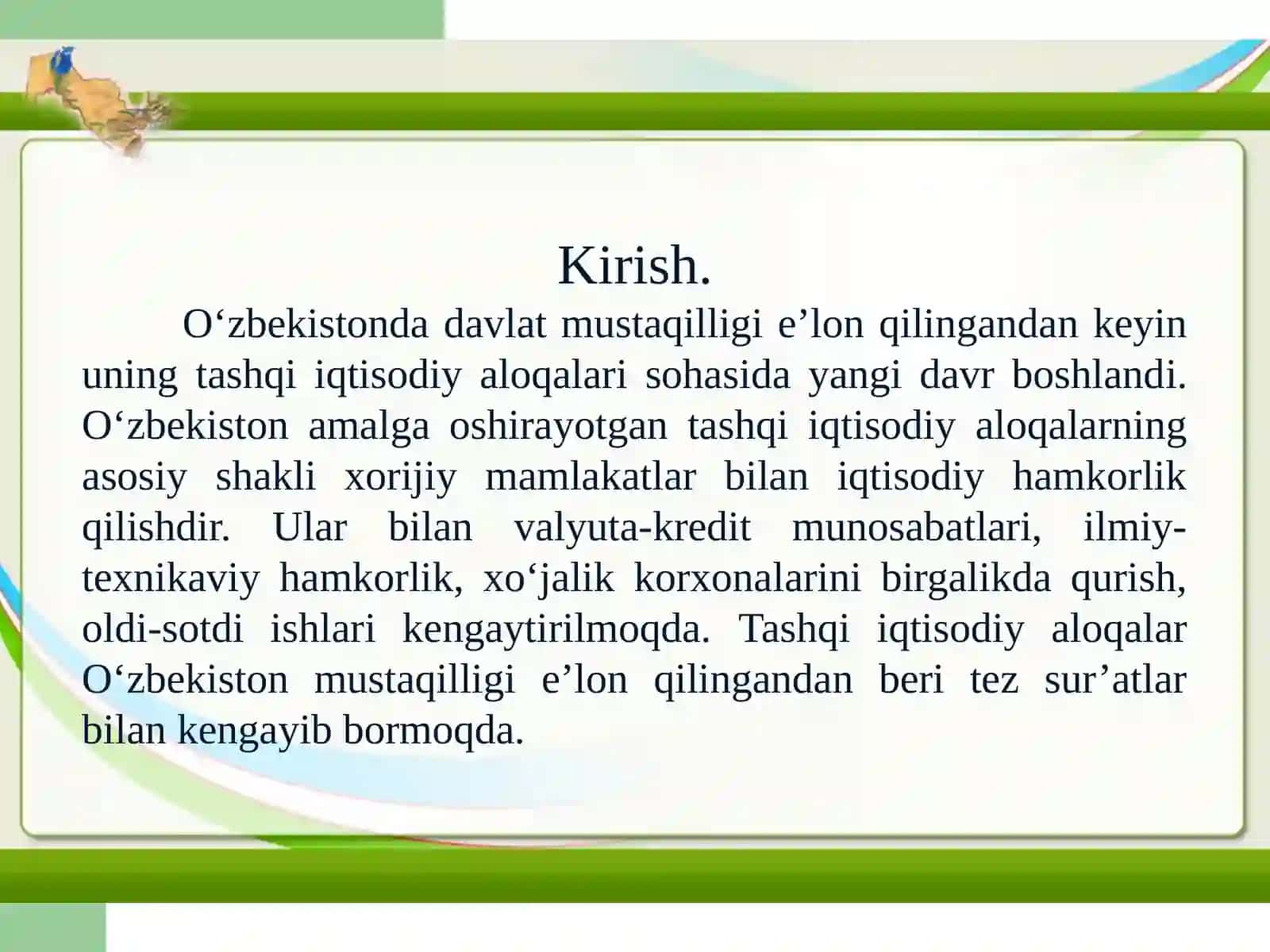 O‘zbekistondatashqiiqtisodiyfaoliyatningerkinlashtirilishi 3