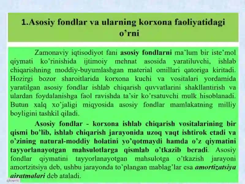 Корхонанинг асосий фондлари ва ишлаб чиқариш қуввати 3