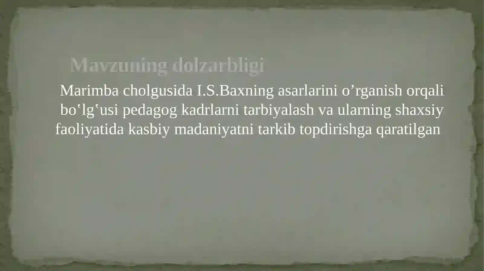 I.S.Baxning "Lya minor" konsertini marimba cholg'usida 3-sinf o‘quvchilariga o‘rgatish metodikasi 3
