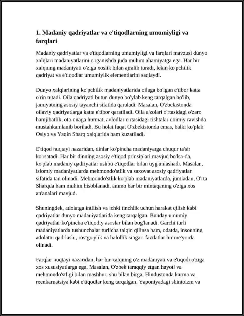 DUNYO XALQLARI MADANIYATLARIDAGI UMUMIYLIK VA FARQLARNI ÕRGANISH 3