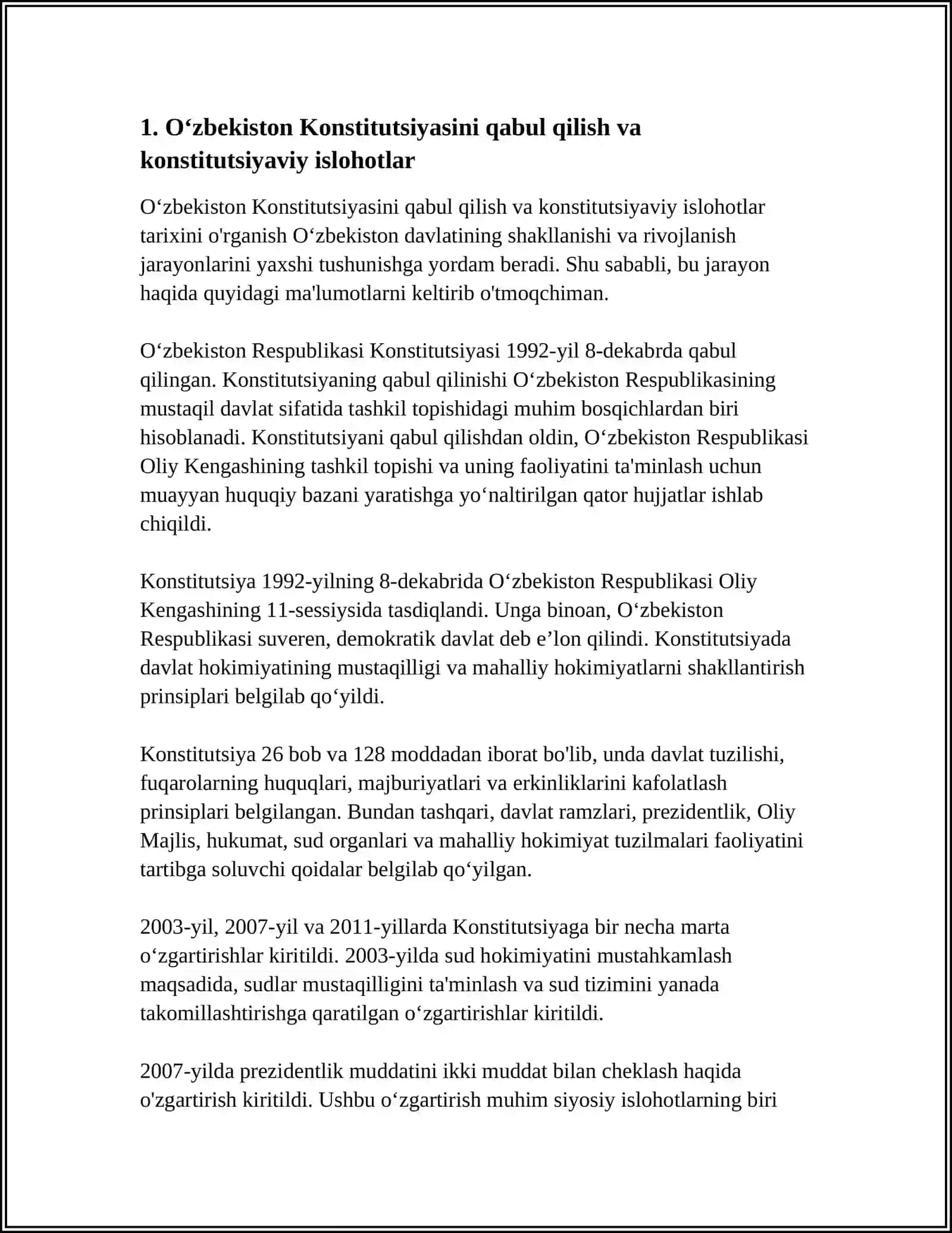 MUSTAQILLIK YILLARIDA DAVLAT BOSHQARUVIDA AMALGA OSHIRILGAN ISLOHOTLAR 3