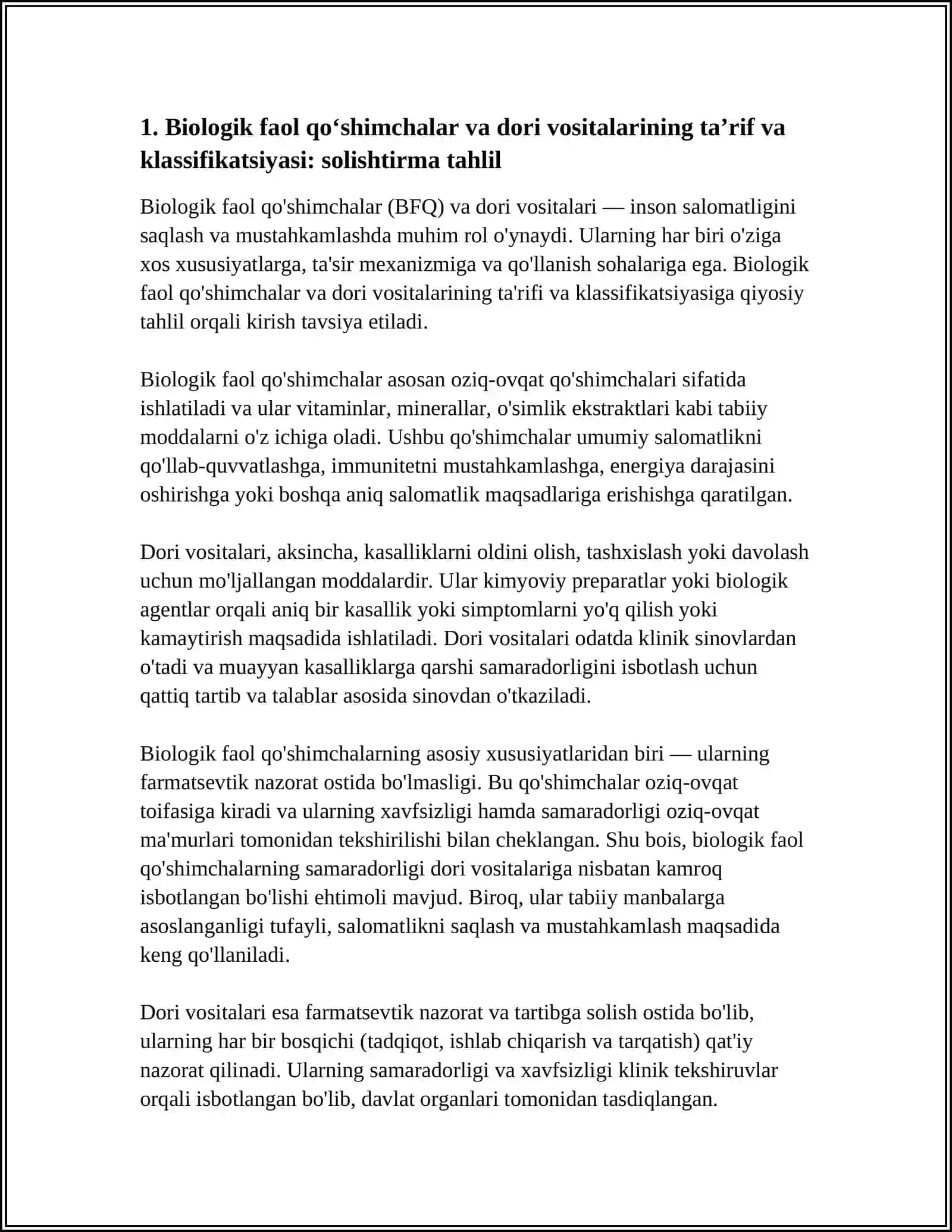 BIOLOGIK FAOL QO‘SHIMCHLAR VA DORI VOSITALARINING QIYOSIY TAHLILI 3