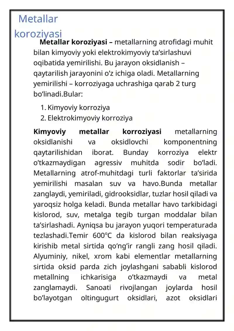 Metallar korroziyasi va uning oldini olish usullari 3