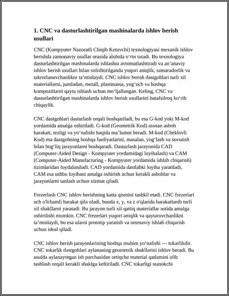 CNC va dasturlashtirilgan mashinalarda ishlov berish usullari 3