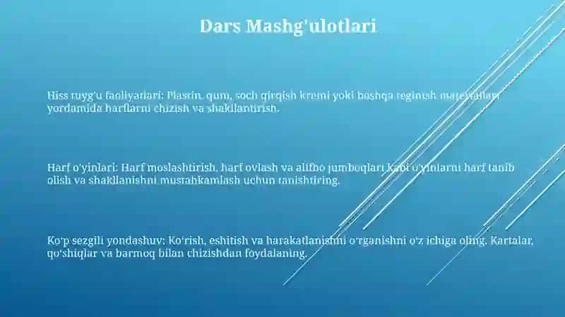 Kichik harflarni o'rgatish va yozdirish bo'yicha dars ishlanma 3