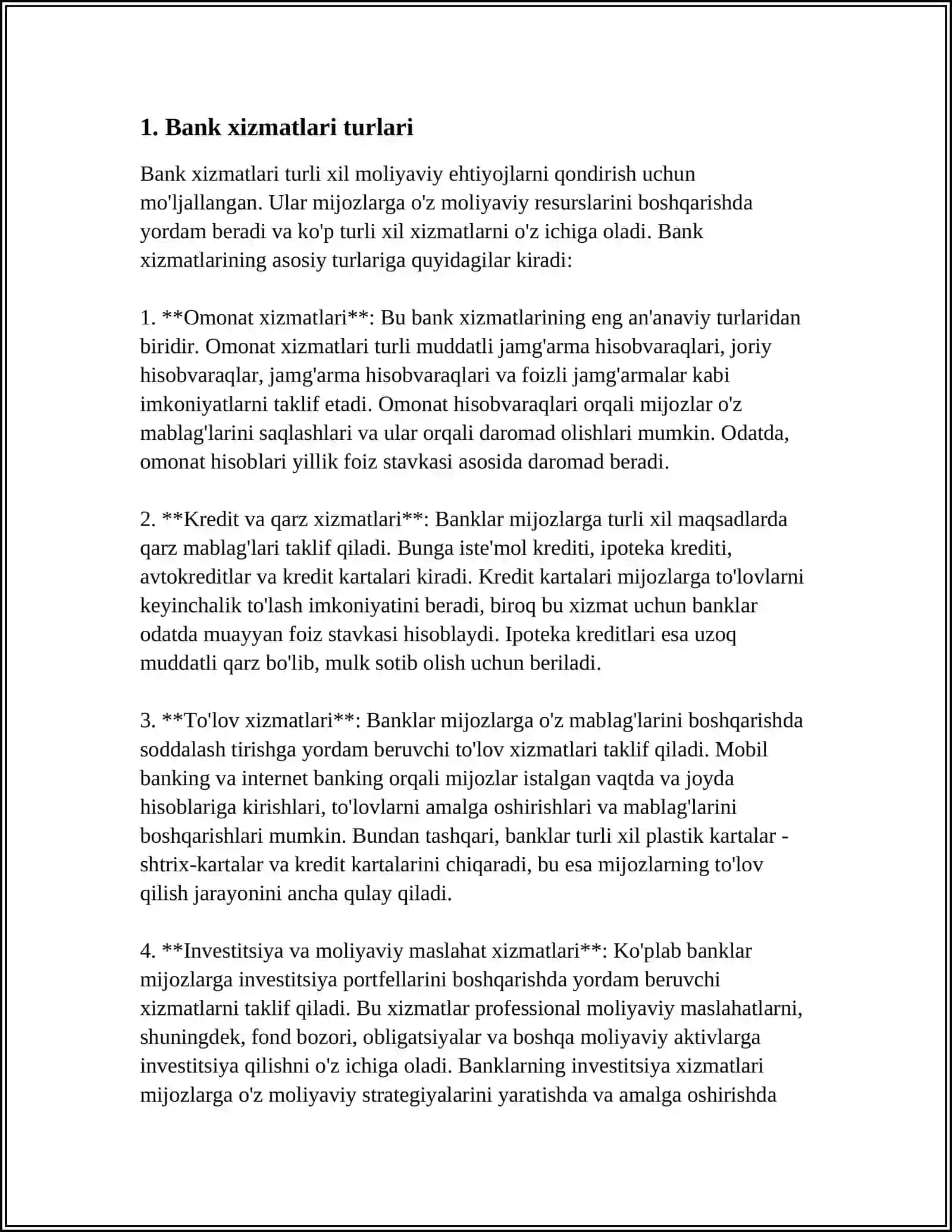 BANK XIZMATLARI,BANK OPERATSIYALARI,BANK XIZMATLARI VA OPERATSIYALARI 3