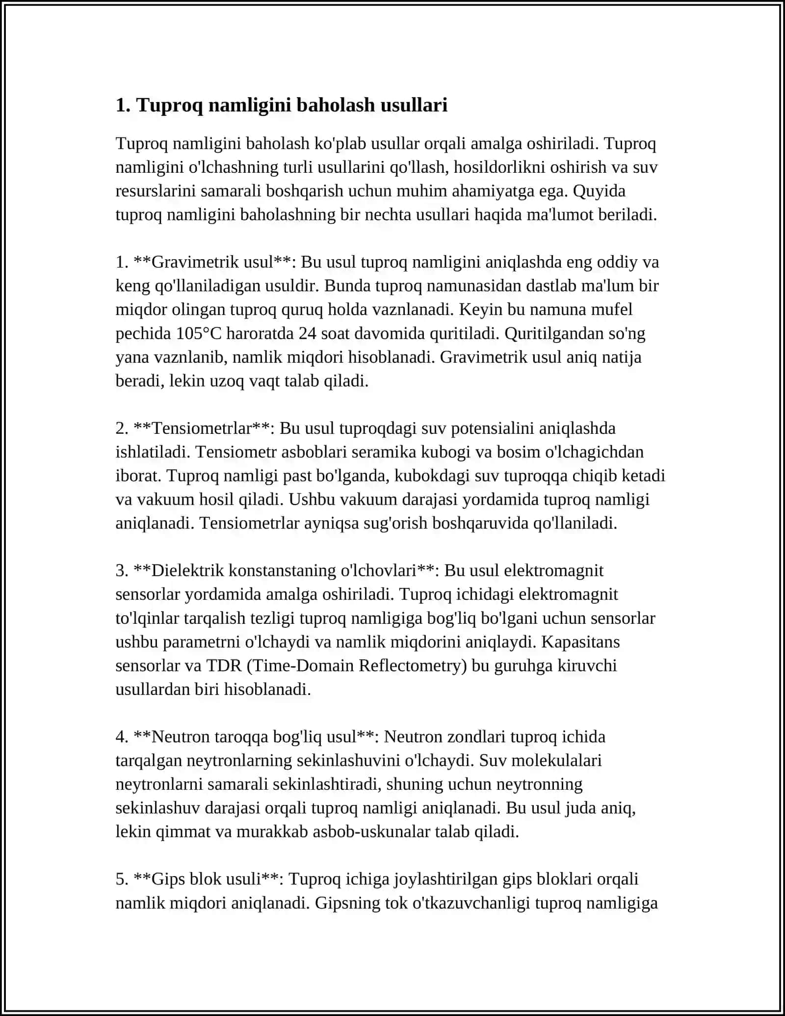 QISHLOQ XUJALIGIDA TUPROQ NAMLIGINI DALA SHAROITIDA ANIQLASHNING 9 TURI 3