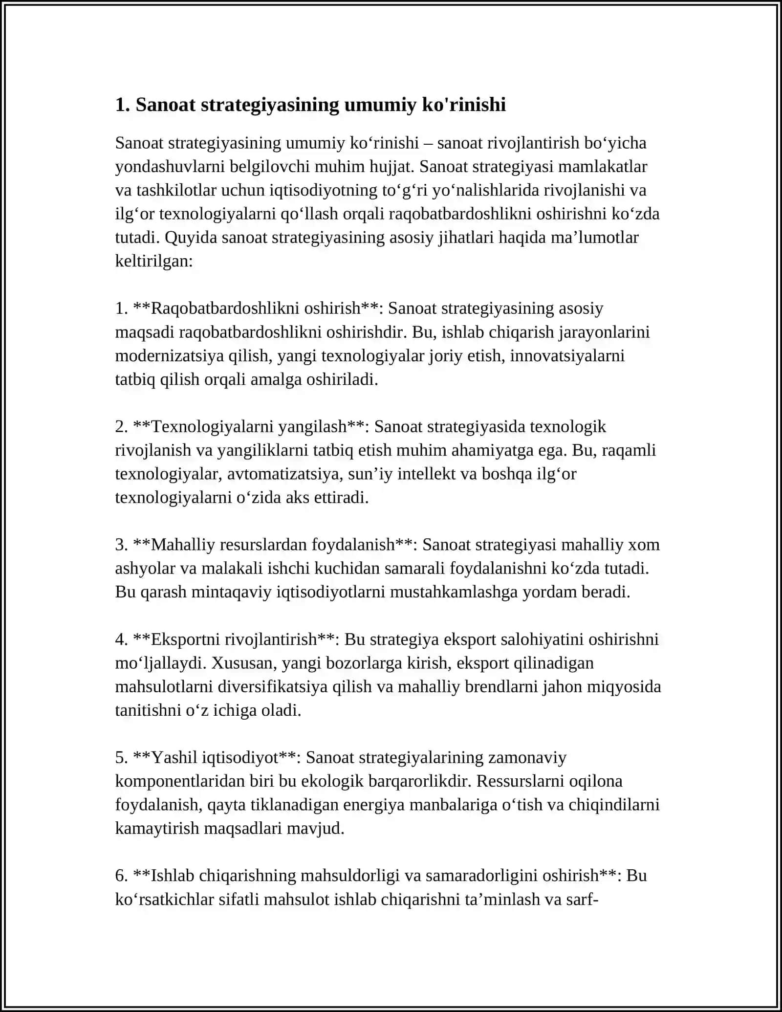MUSTAQIL ISH Mavzu: SANOAT STRATEGIYASIDA KONTSEPTSIYANI SHAKLLANTIRISH JARAYONI 3