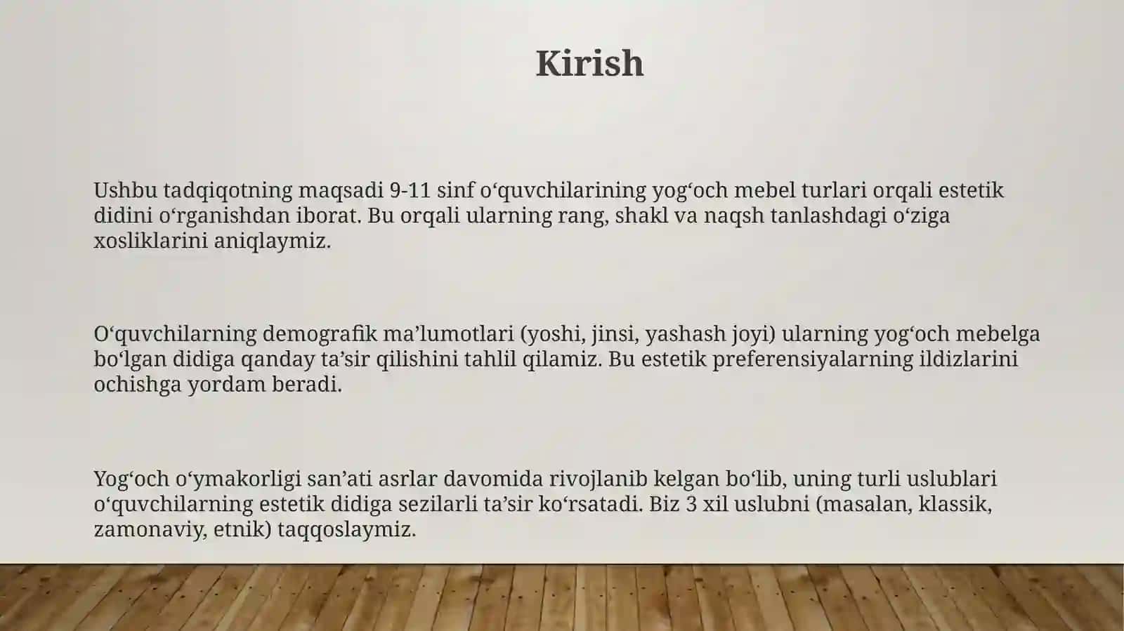 O'quvchilarning estetik didini o'rganish: Yog'och mebel turlari orqali 3