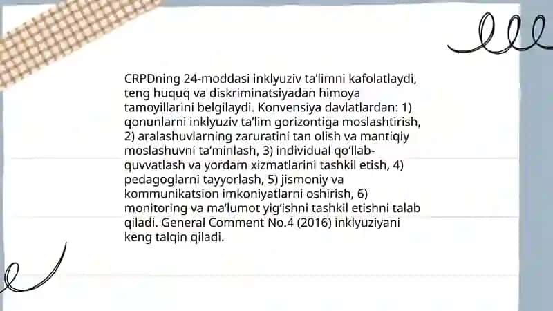 Inklyuziv taʼlimning huquqiy asoslarini xalqaro hujjatlarda tahlil qilish 3
