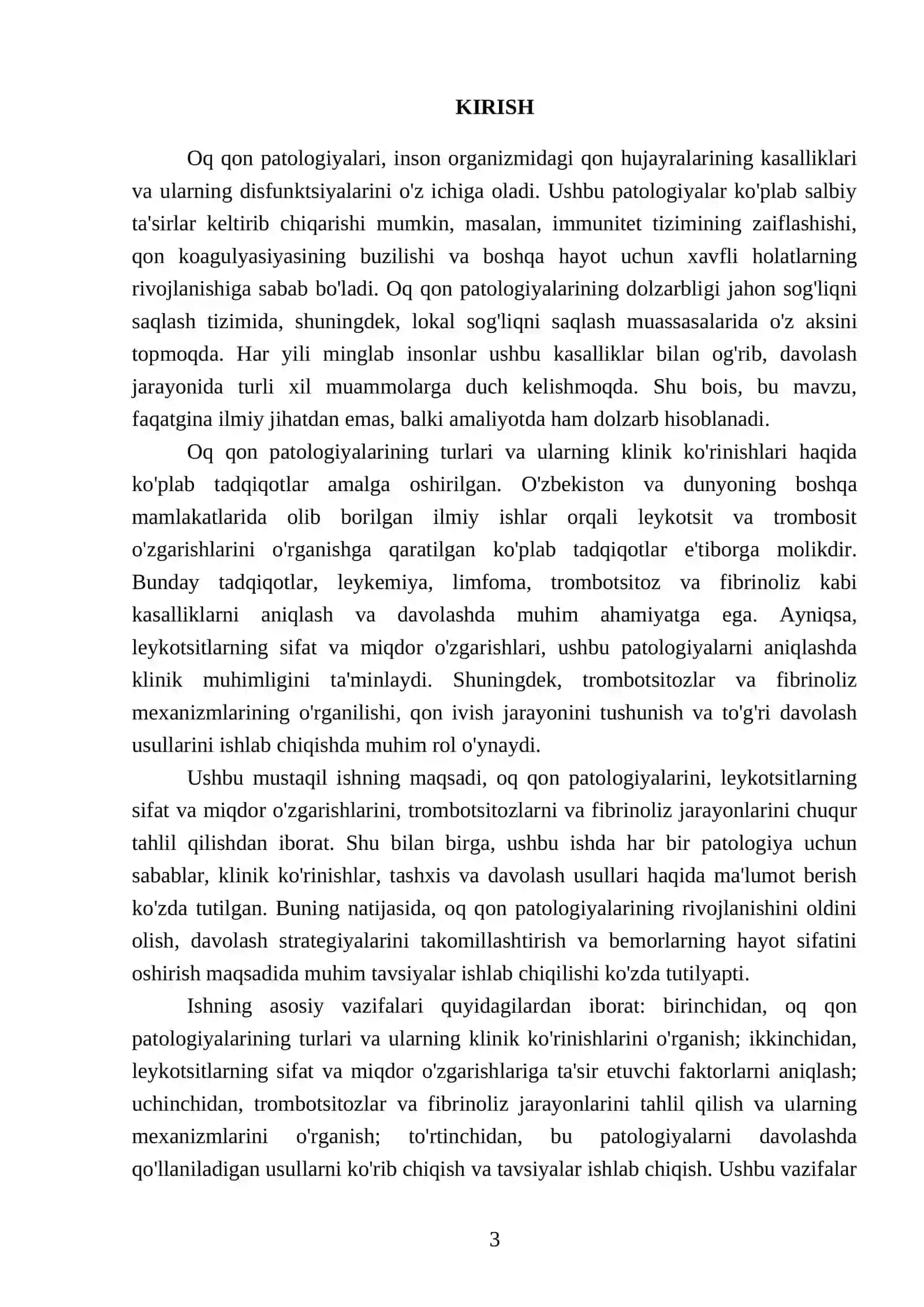 Oq qon patalogiyasi.Leykotsitlarni sifat va miqdor oʻzgarishlari.Trombotsitozlar.Fibrinoliz 3
