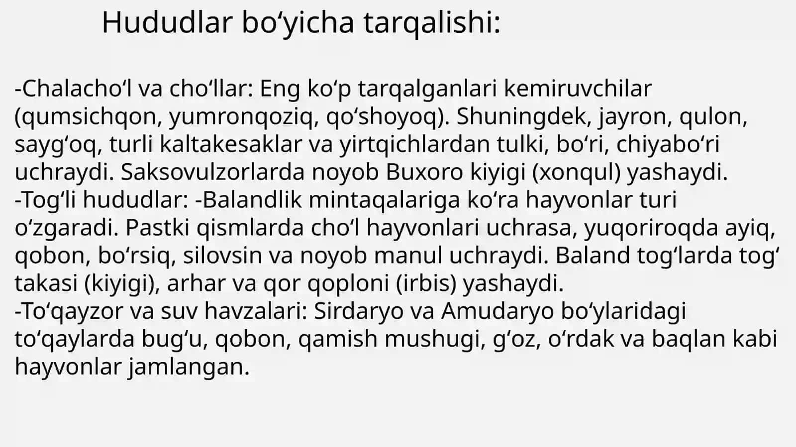 O'RTA OSIYO UMURTQALI HAYVONLARNING BIOLOGIKXILMA-XILLIGI VA ZOOGEOGRAFIYASI 3