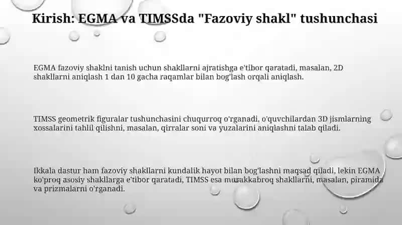 EGMA VA TIMSSxalqarobaholashdasturida"Fazovashakl"mazmunsohasigaoidtopshiriqlar 3