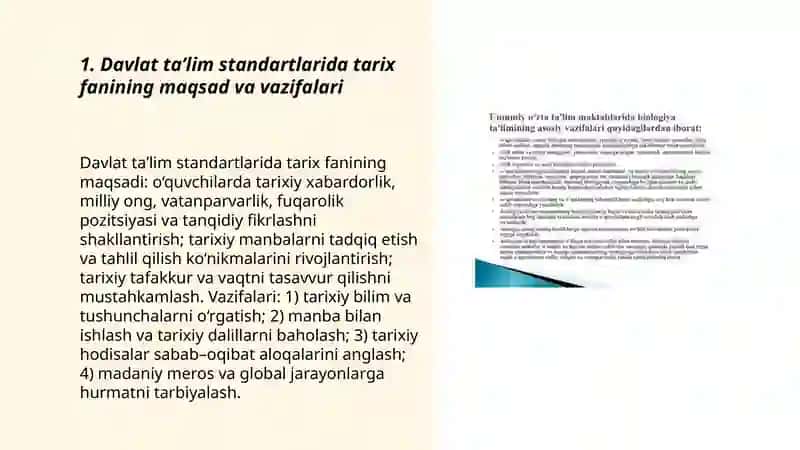 Tarix fanini Davlat taʼlim standartlari dasturi 3