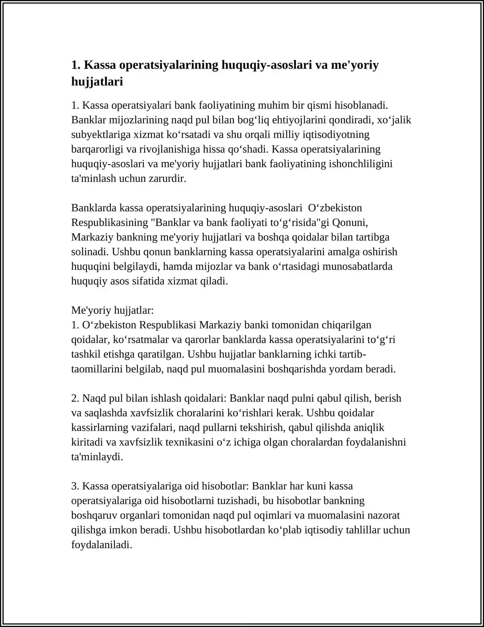 BANKLARDA KASSA OPERATSIYALARINI TASHKIL ETISH 3