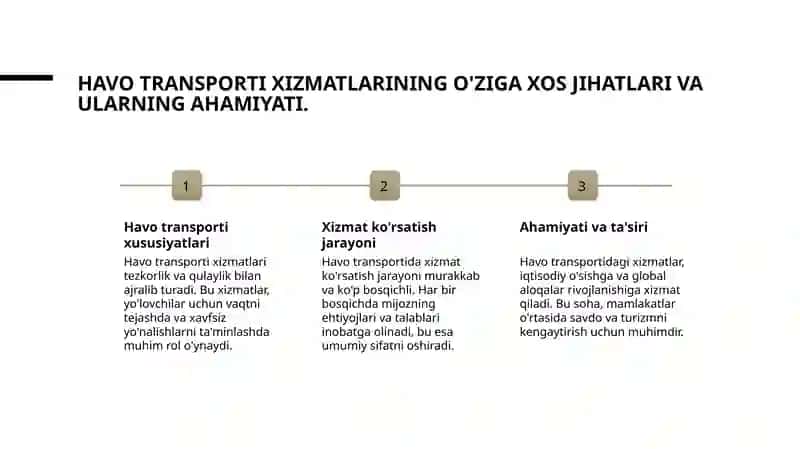 Havo transportida xizmat ko’rsatishning o’ziga xos jihatlari 3
