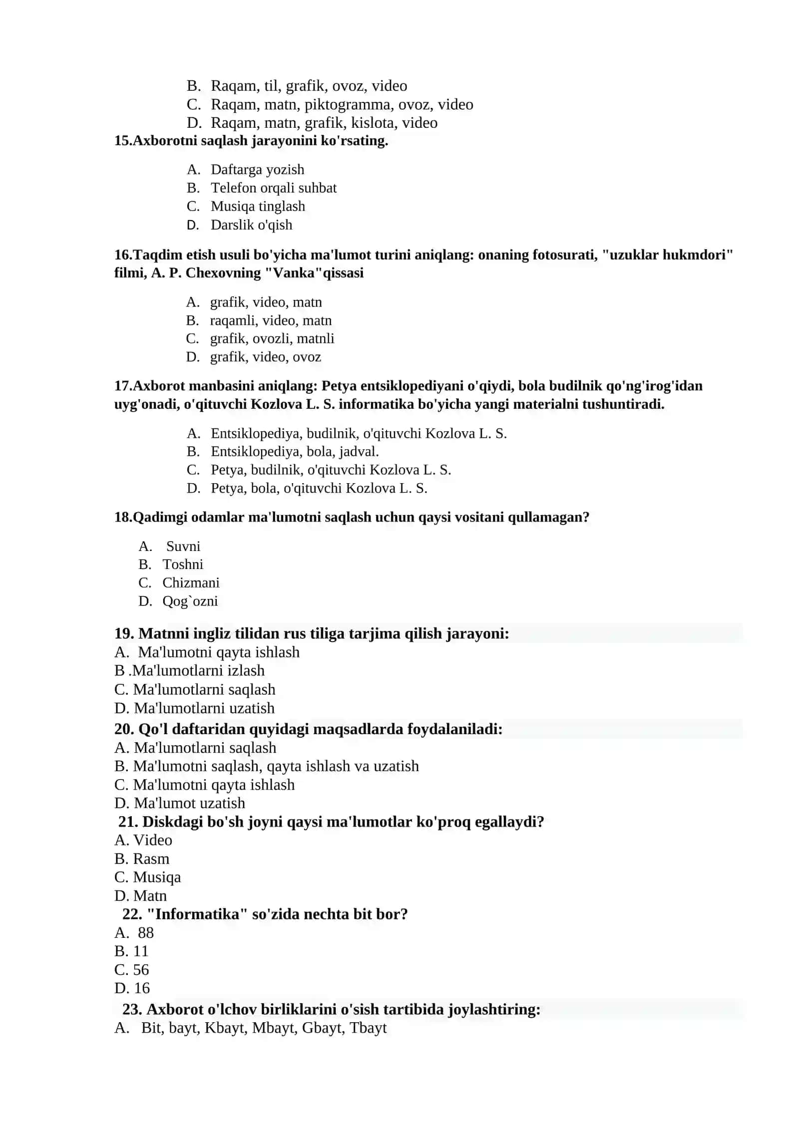 Akademik yozuv fanidan yakuniy nazorat testlari 3