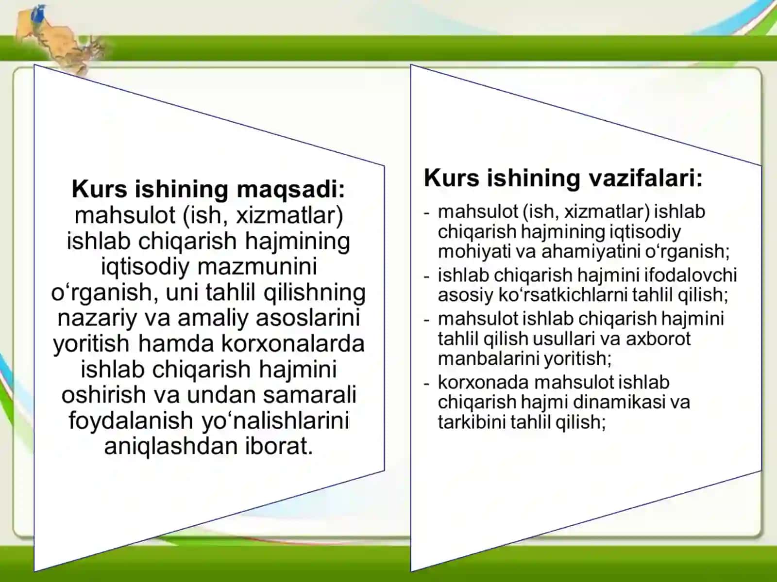 Mahsulot (ish, xizmatlar) ishlab chiqarish hajmini tahlili. 3