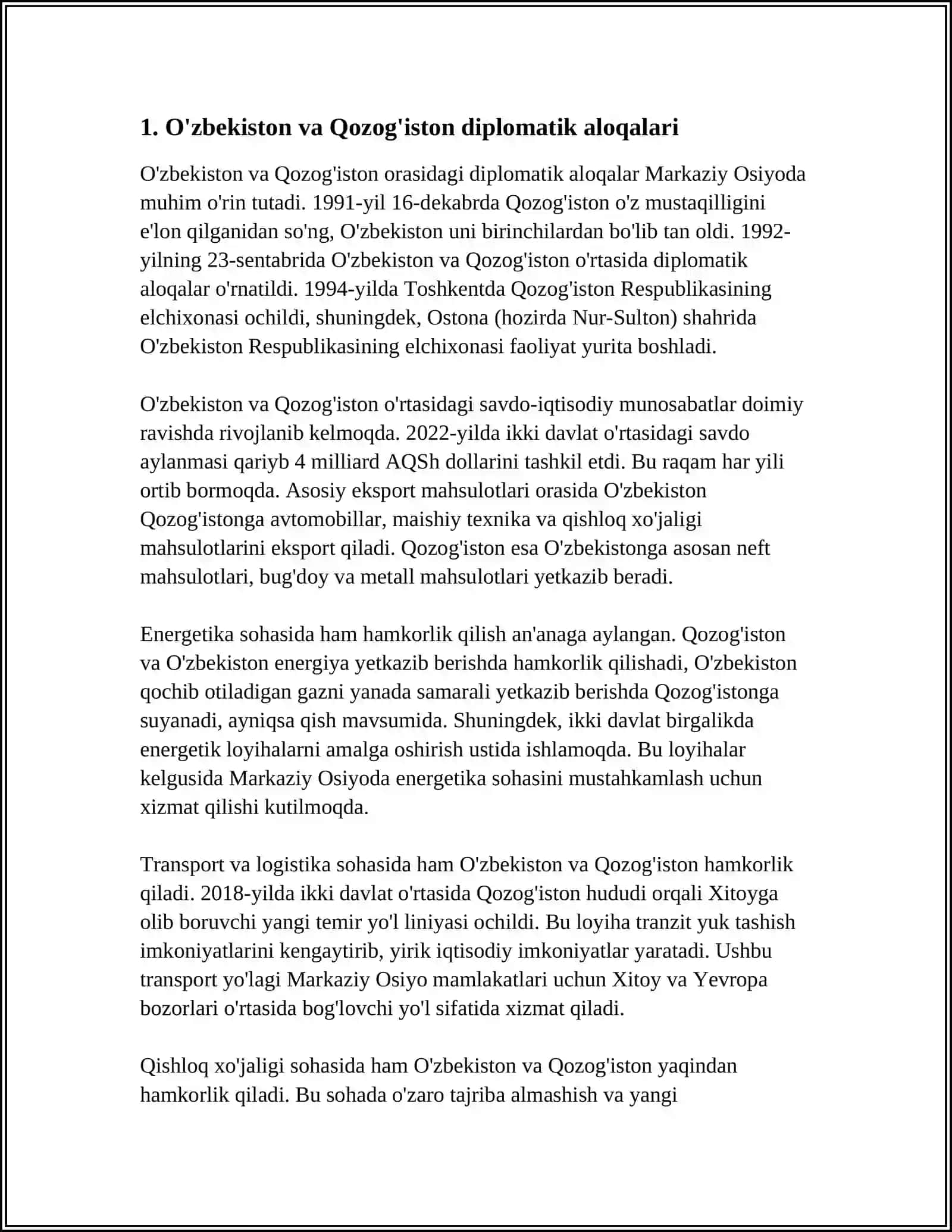 O'ZBEKISTON RESPUBLIKASINING QO'SHNI DAVLATLARI BILAN DEPLAMATIK ALOQALARI 3