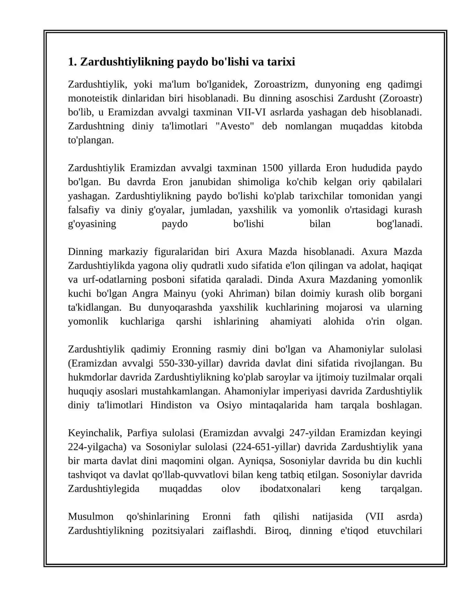 ZARDUSHTIYLIKNING DINIY INYERARXIYASI mavzusida tayyor mustaqil ta'lim ishi 3