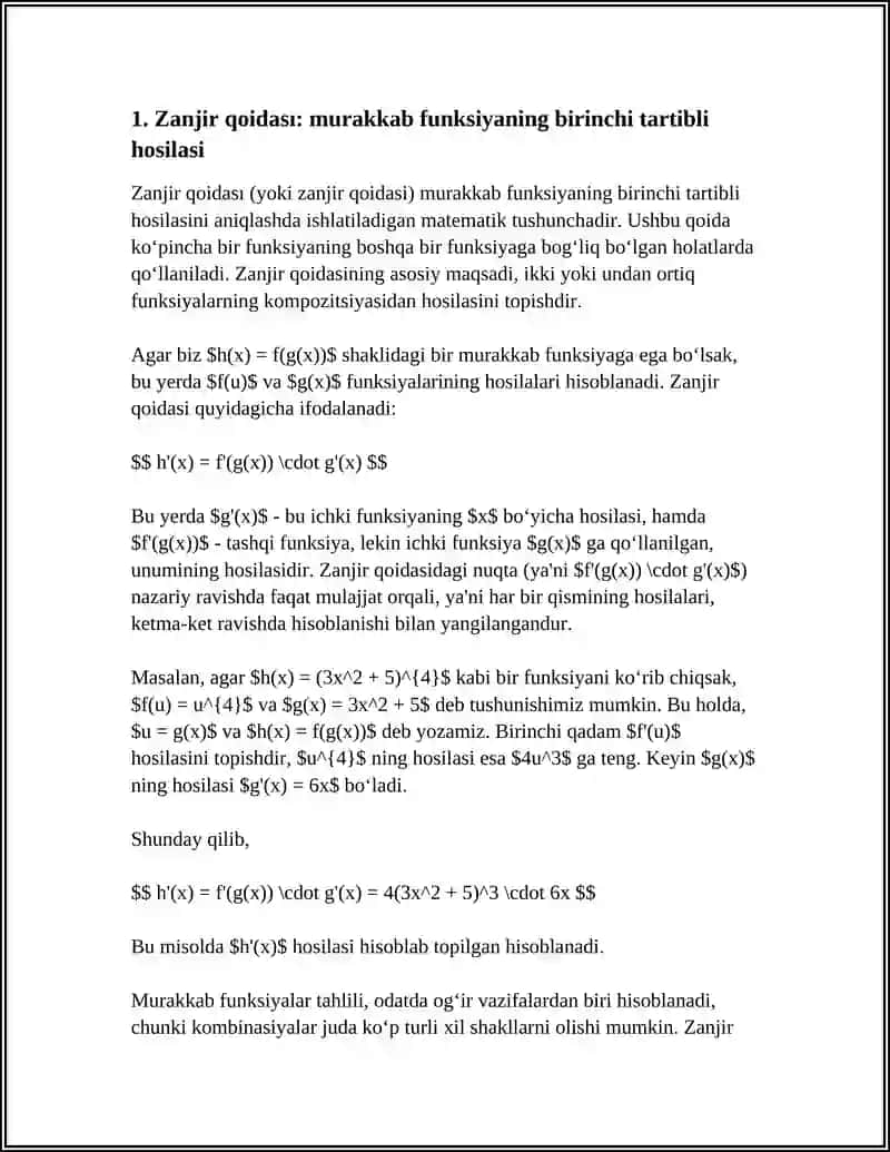 MURAKKAB BA TESKARI FUNFSIYANING HOSILASI. YUQORI TARTIBLI HOSILA 3