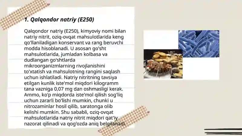 Qalqondor natriy (E250) 3