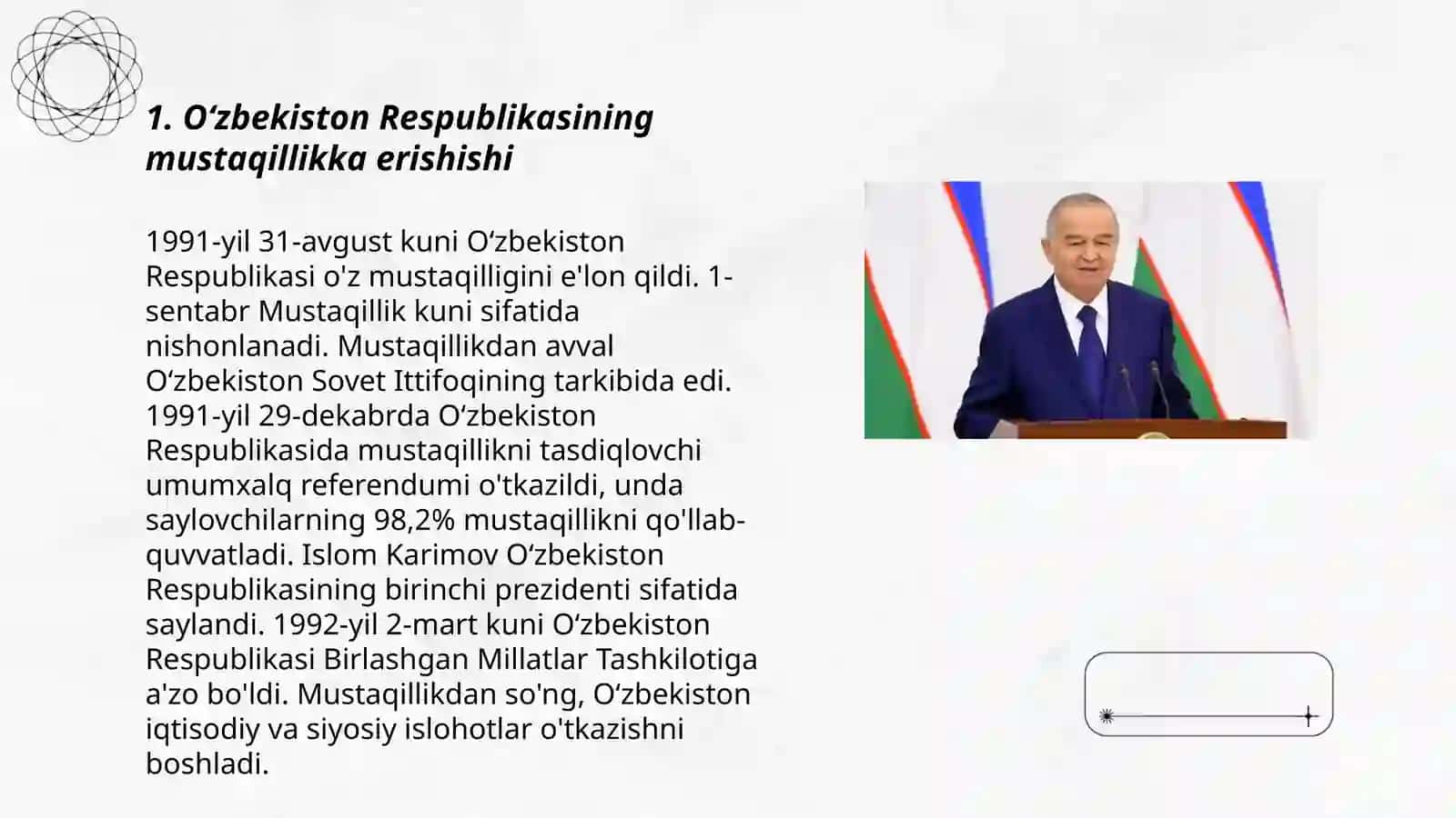 Mustaqil Òzbekiston Respublikasi tashkil topishining tarixiy axamiyati 3