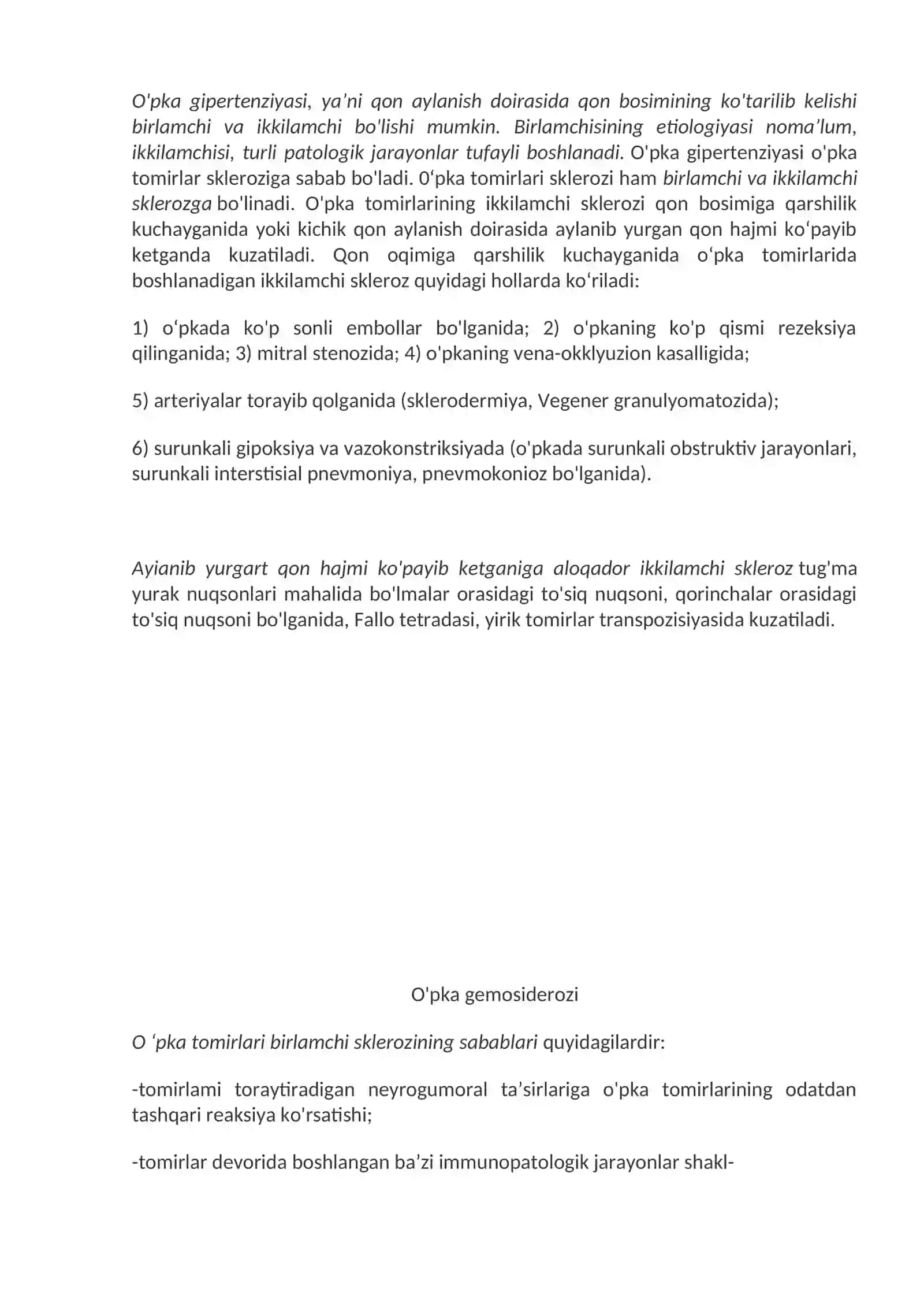 0‘pka tomirlari patologiyasi. 0‘pka arteriyasi va tarmoqlarining emboliyasi. 0‘pkaning infektsion kasalliklari 3