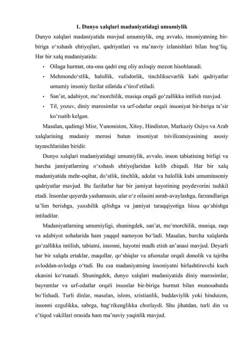 Dunyo xalqlari madanyatidagi umumiylik va farqlar 3