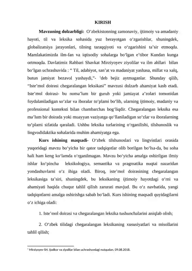 Hozirgi o‘zbek adabiy tili” fanidan KURS ISHI 3