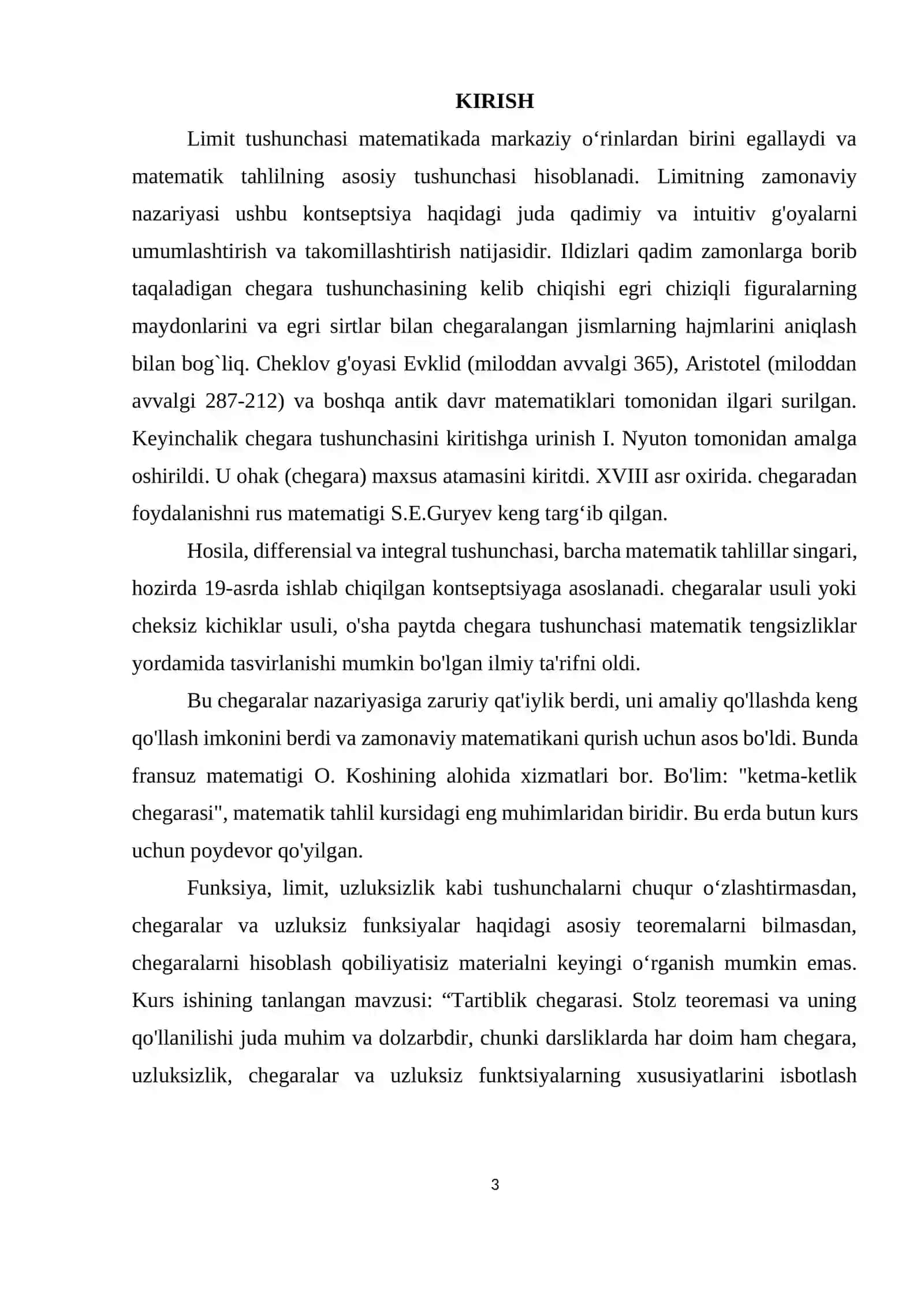 "Bir tomonli limitlar. Ikkinchi ajoyib limit" mavzusidagi KURS ISHI 3