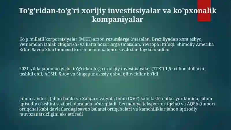 Global iqtisodiyot shakillanishida xalqaro savdoning o'rni 3