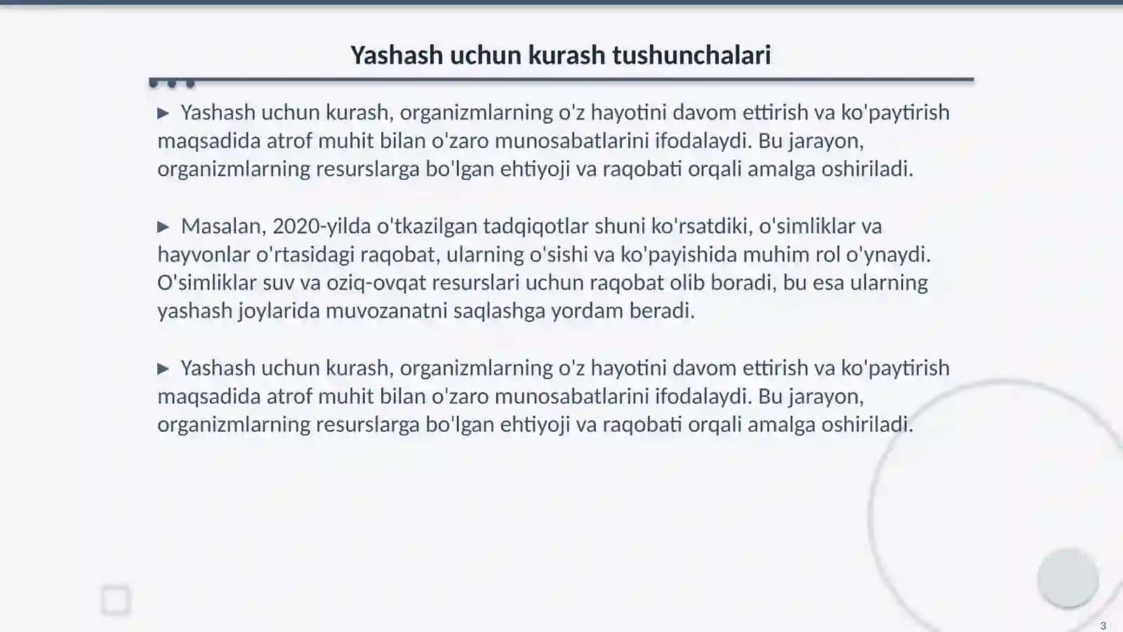 Yashash uchun kurash organizmlarning atrof muhit bilan o'zaro munosabatlari 3