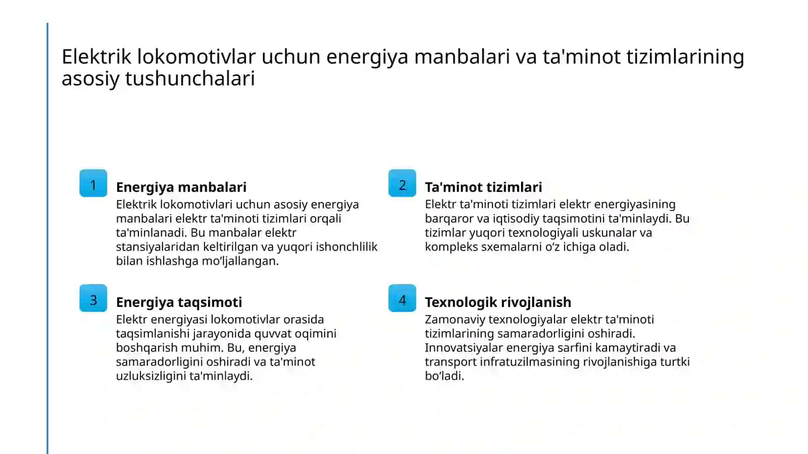 Elektr lokomotivlari uchun energiya ta'minoti va taqsimoti sxemalari 3