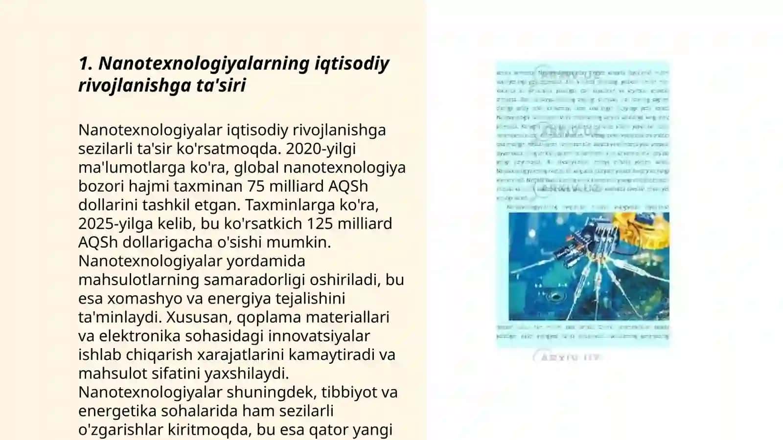 Nanotexnologiyalar rivojlanishining iqtisodiyotdagi o’rni va ahamiyati 3