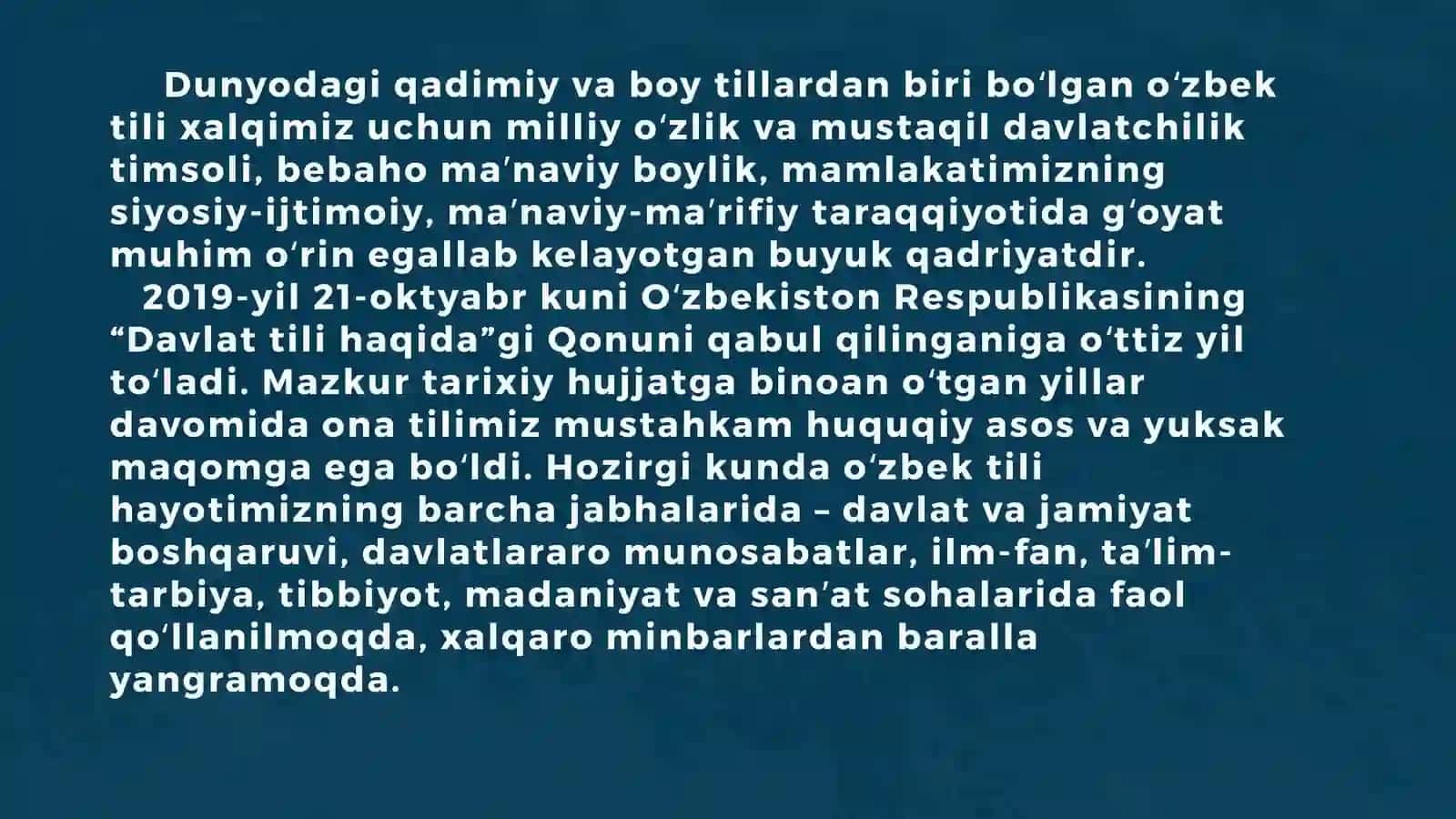 O‘zbekiston Respublikasining “Davlat Tili Haqida”gi Qonunlari 3