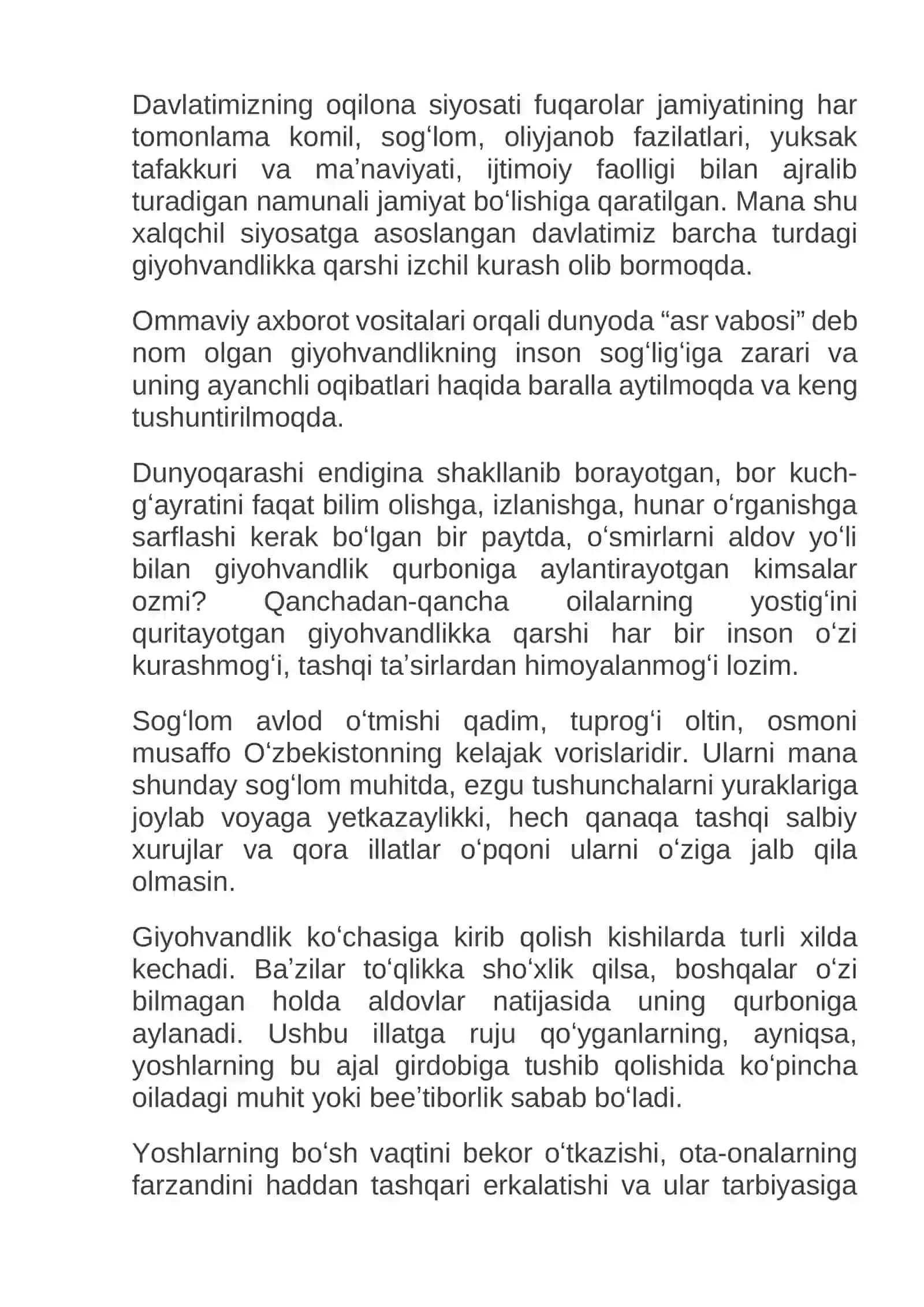 Giyohvandlik va Undoklariga Qarshi Kurashish 3