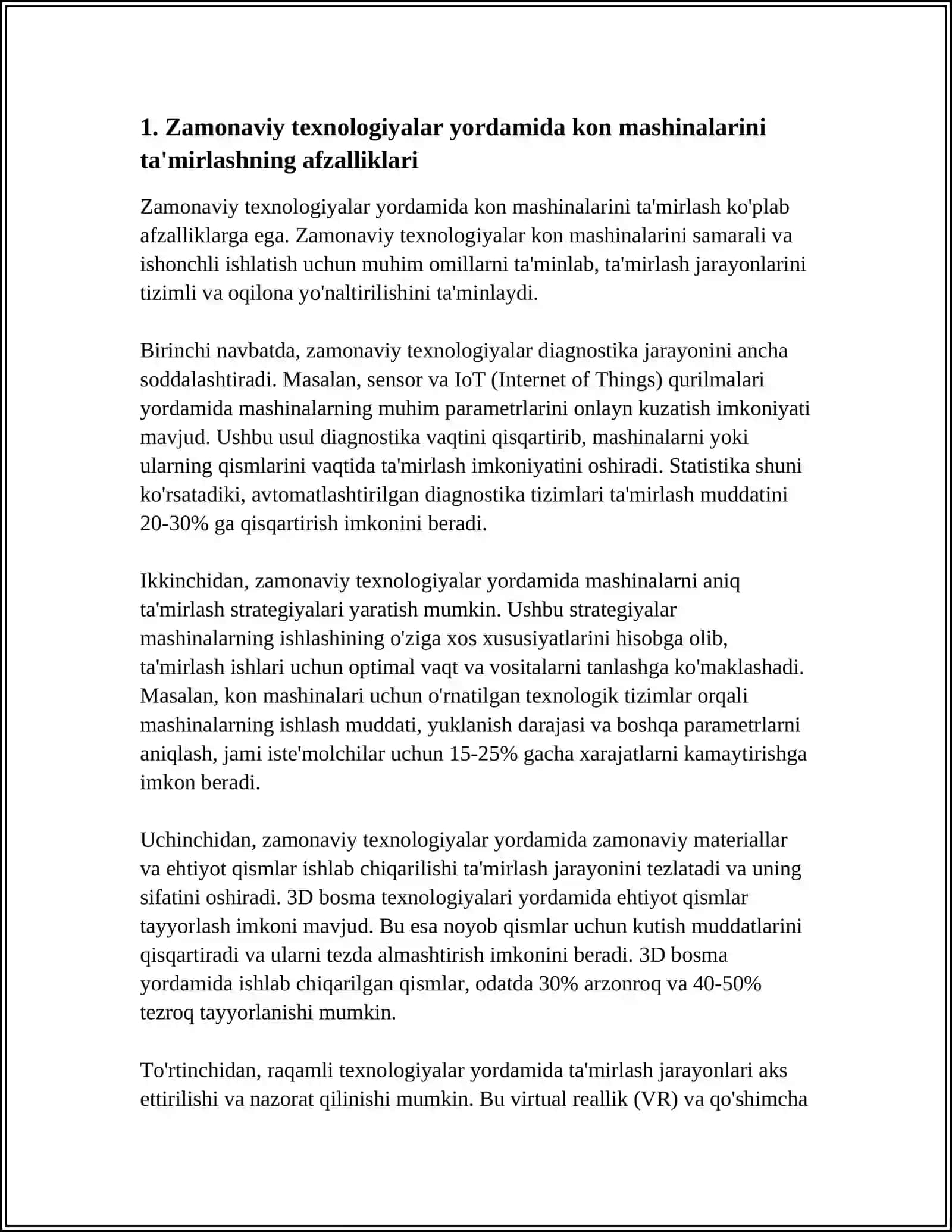 KON MASHINALARINI TA'MIRLASH BAZALARINI YANGI TEXNOLOGIYALAR BILAN JIHOZLASH YO’LLARI 3