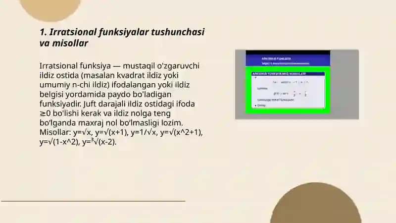 Ba'zi irrotsionsl funksiyalarni integrallash 3