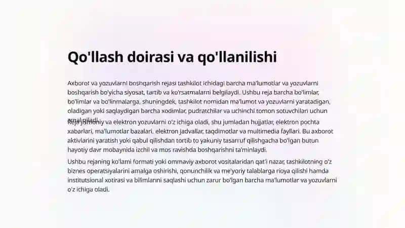 Axborot va yozuvlarni boshqarish  rejasiga kirish 3