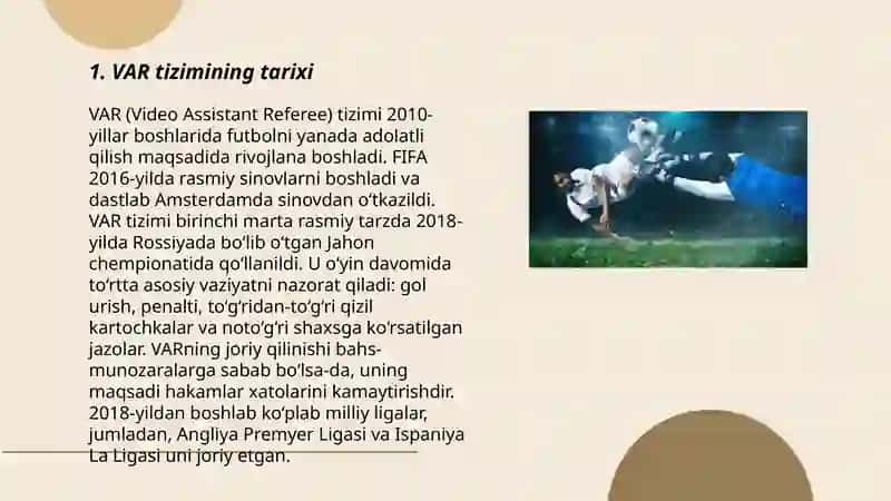 Zamonaviy futbol texnikasi V.A.R. tizimi 3