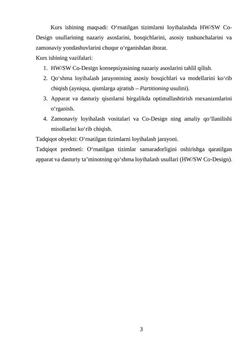 O‘RNATILGAN TIZIMLARDA APPARAT VA DASTURIY TA’MINOTNING QO‘SHMA LOYIHALASH USULLARI (HW/SW CO-DESIGN) 3