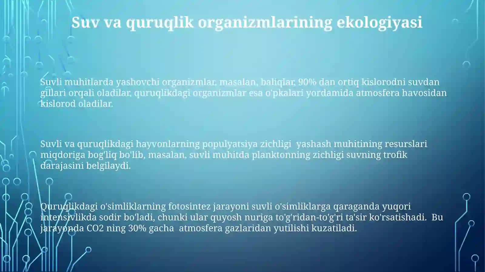 Suvda hamda quruqlikda yashovchilarning ekologiyasi 3