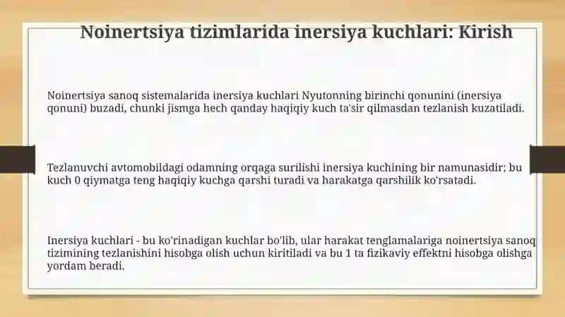 Ilgarilanma harakat qilayotgan noinertsial tizimdagi inertsiya kuchlari 3